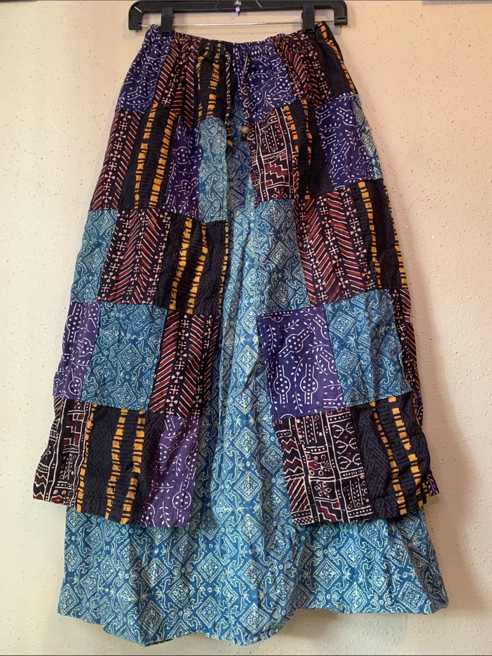 Bohemian Patchwork Maxi Skirt in Blue, Purple and Black